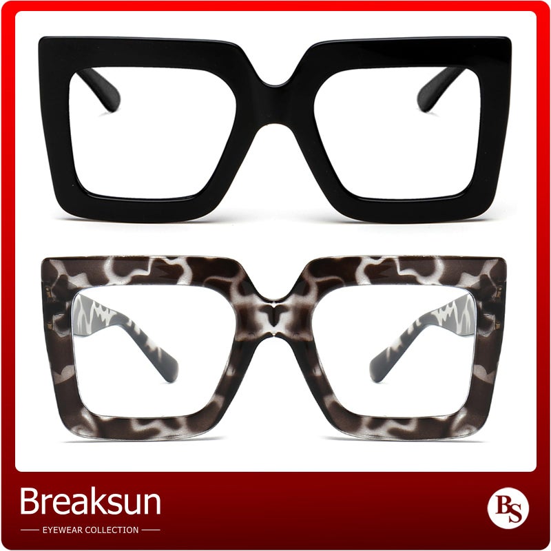 Breaksun Oversized Blue Light Glasses for Women Fashion Thick Square Computer Eyewear Non-Prescription Black Glasses (Black+ White Leopard) - Image 3