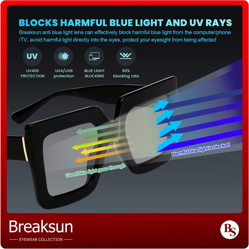 Breaksun Oversized Blue Light Glasses for Women Fashion Thick Square Computer Eyewear Non-Prescription Black Glasses (Black+ White Leopard) - Image 4