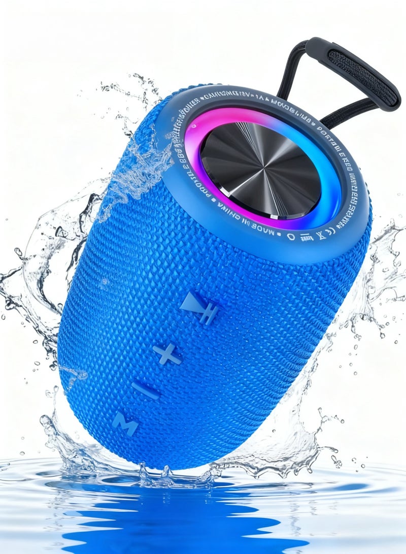 Portable Bluetooth Speaker, BT5.3 Wireless Speaker 10W Bass Diaphragms with Multi LED Light Dynamic Modes, IPX6 Waterproof 16H Playtime supports FM Mode, TF, USB for Home, Cycling, Outdoor, Beach-Blue - Image 1