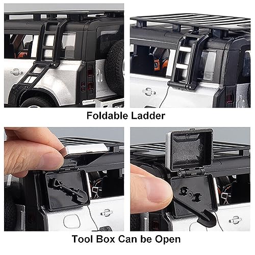 UKAXA 1:24 Scale Die cast Metal Toy Car for Kid Model Defender Pull Back Metal Cars with 4 Openable Doors Light and Musical Sound (Pack of 1_Multi) - Image 5