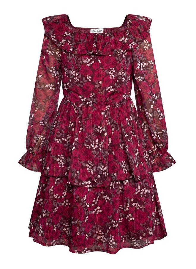 GRACE KARIN Girls Fall Dress Floral Long Sleeve Ruffle Square Neck Elastic Waist Tiered Layer Casual Dresses Burgundy Size 8-10Y - pzsku/Z4B32C379169BCD21AF6CZ/45/_/1740982571/103c1a36-971c-4e6d-ba1d-e6ab7d3958e4