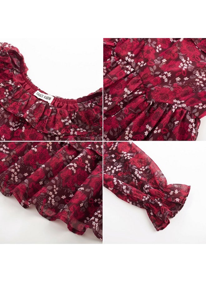 GRACE KARIN Girls Fall Dress Floral Long Sleeve Ruffle Square Neck Elastic Waist Tiered Layer Casual Dresses Burgundy Size 8-10Y - pzsku/Z4B32C379169BCD21AF6CZ/45/_/1740982575/9deb729d-c504-42e8-91b8-f0bfaba6b737