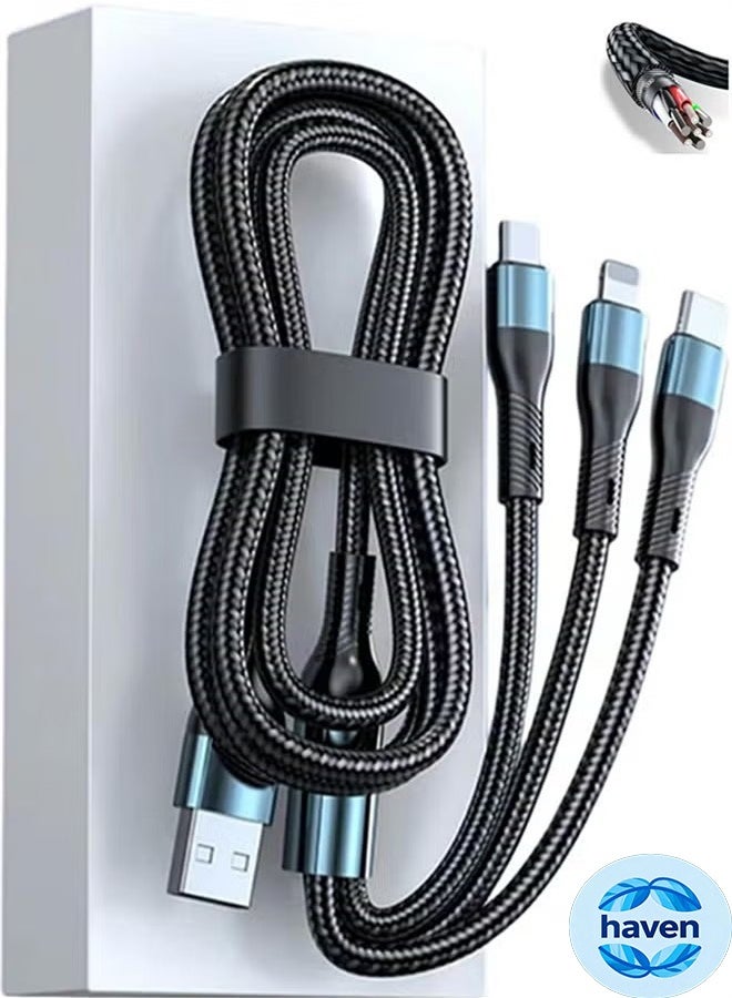 HAVEN 3-in-1 USB Fast Charging Cable - 120W Power Super Fast Charger Cords Universal Phone Charger, Multiple Charger Wire for Cellphone, Tablets and More - Image 1