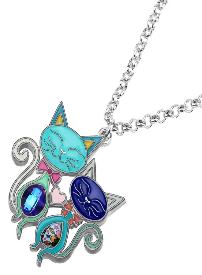 BONSNY Valentine's Day Enamel Rhinestone Couples Cat Necklaces Pendant Original Design for Women Jewelry - Image 3