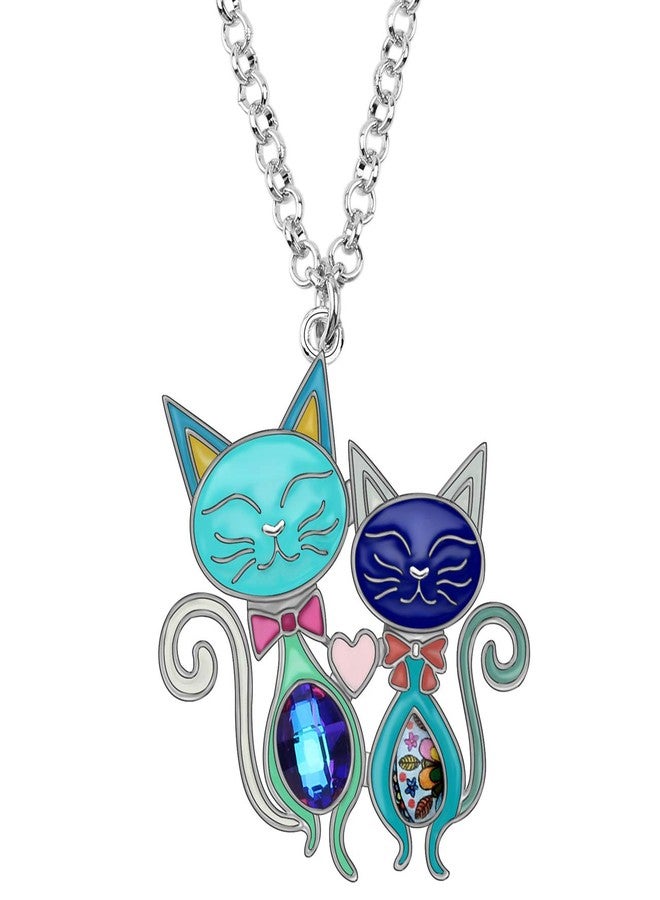 BONSNY Valentine's Day Enamel Rhinestone Couples Cat Necklaces Pendant Original Design for Women Jewelry - Image 1