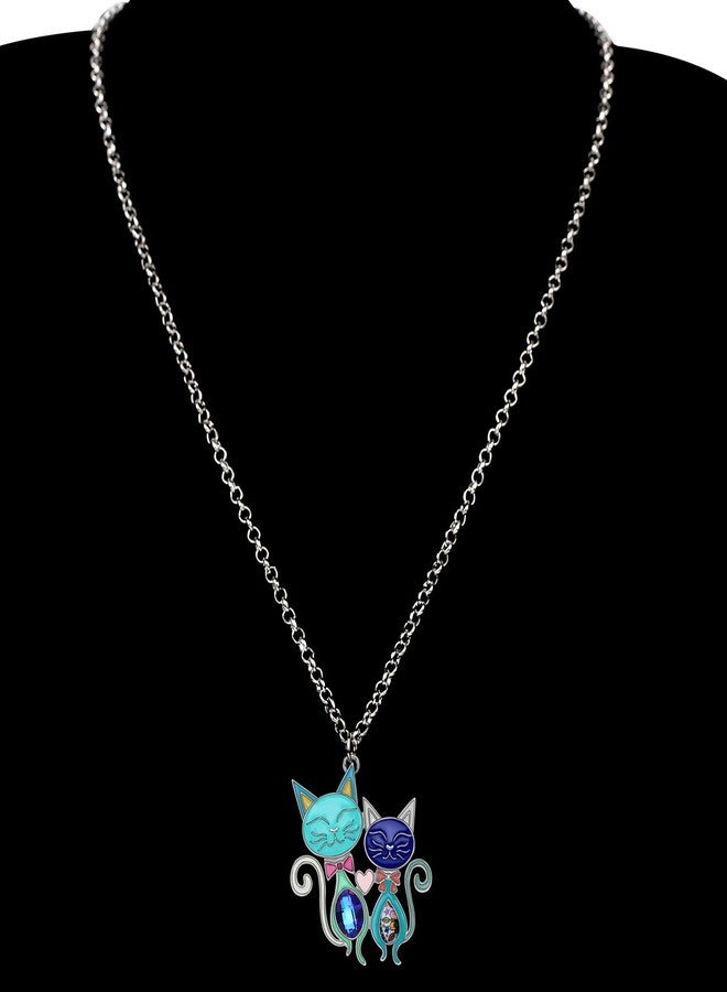 BONSNY Valentine's Day Enamel Rhinestone Couples Cat Necklaces Pendant Original Design for Women Jewelry - Image 2