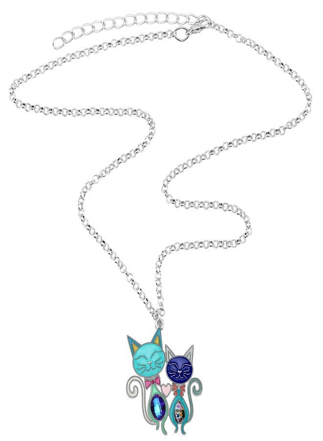 BONSNY Valentine's Day Enamel Rhinestone Couples Cat Necklaces Pendant Original Design for Women Jewelry - Image 4