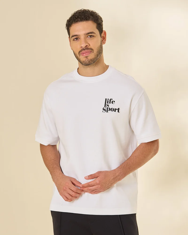 Redtag Men White Placement Print T Shirt
