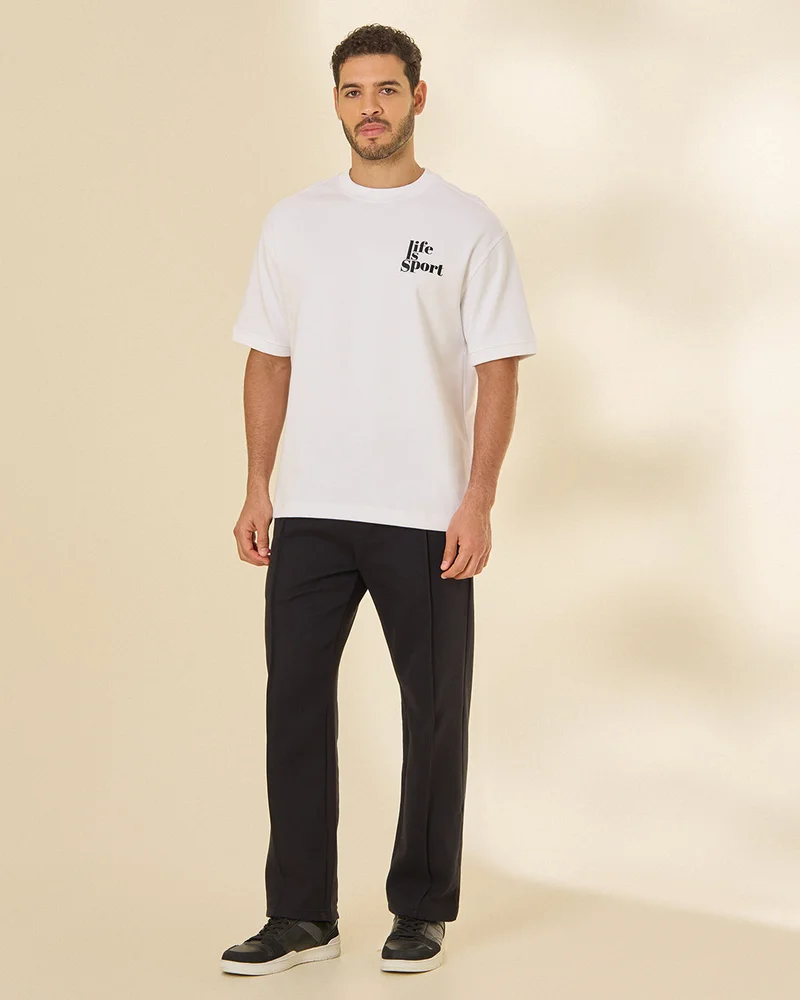 Redtag Men White Placement Print T Shirt