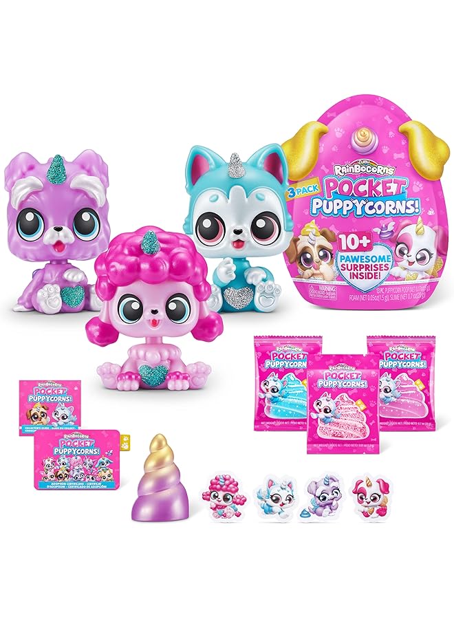 راينبوكورنز مجموعة مكونة من 3 قطع من لعبة المفاجآت القابلة للتجميع للجيب، مجسم جرو مصغر ملون، 3 عبوات 9284 - Image 1