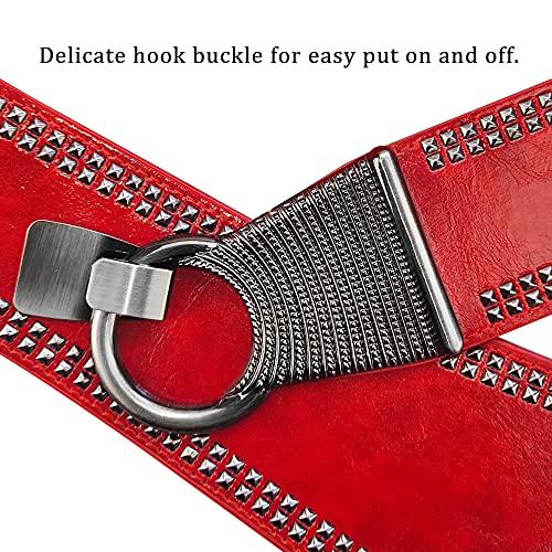 macoking Studded Wide Belts for Women Elastic Chunky Waistband for 80s Dress, Red, M - Image 4