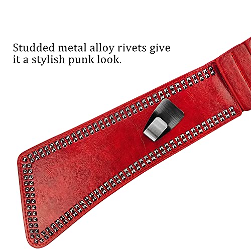 macoking Studded Wide Belts for Women Elastic Chunky Waistband for 80s Dress, Red, M - Image 5