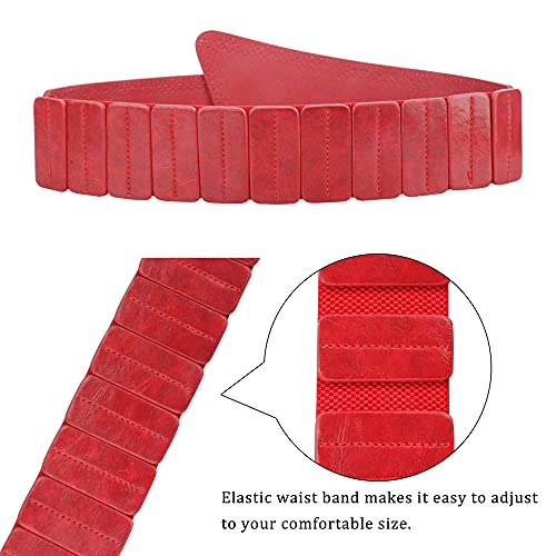 macoking Studded Wide Belts for Women Elastic Chunky Waistband for 80s Dress, Red, M - Image 3