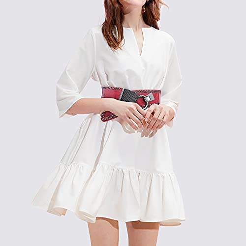 macoking Studded Wide Belts for Women Elastic Chunky Waistband for 80s Dress, Red, M - Image 2