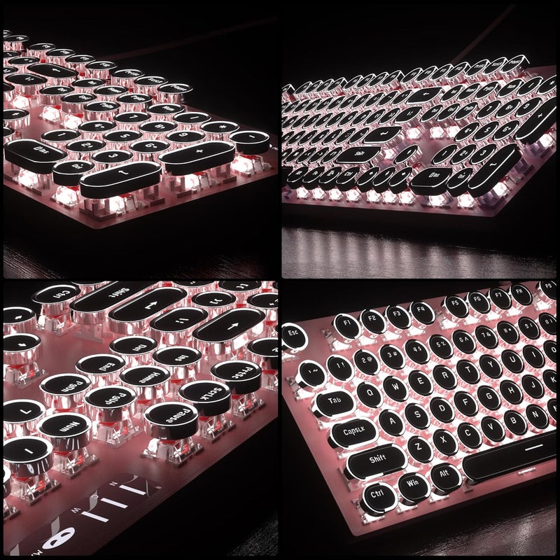 Camiysn Retro Pink Typewriter-Style Keyboard and Mouse Combo, Cute Light Up Wired Mechanical Keyboard with Linear Red Switches, Full Size for Gaming, Work, Mac, PC, Windows - Image 4