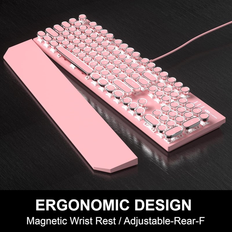 Camiysn Retro Pink Typewriter-Style Keyboard and Mouse Combo, Cute Light Up Wired Mechanical Keyboard with Linear Red Switches, Full Size for Gaming, Work, Mac, PC, Windows - Image 5
