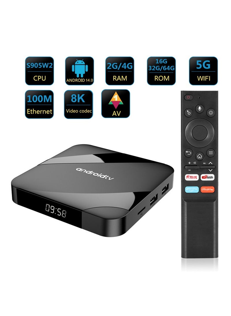AirYoung - 8K Smart TV Box ATV W2 Android 14.0 OS Amlogic S905W2 Set Top Boxes with 5G WiFi Bluetooth 5.2 & Voice Remote - Image 1