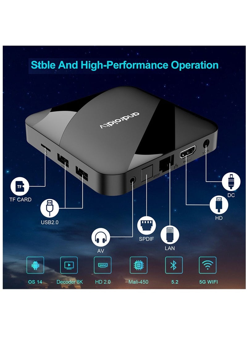 AirYoung - 8K Smart TV Box ATV W2 Android 14.0 OS Amlogic S905W2 Set Top Boxes with 5G WiFi Bluetooth 5.2 & Voice Remote - Image 1