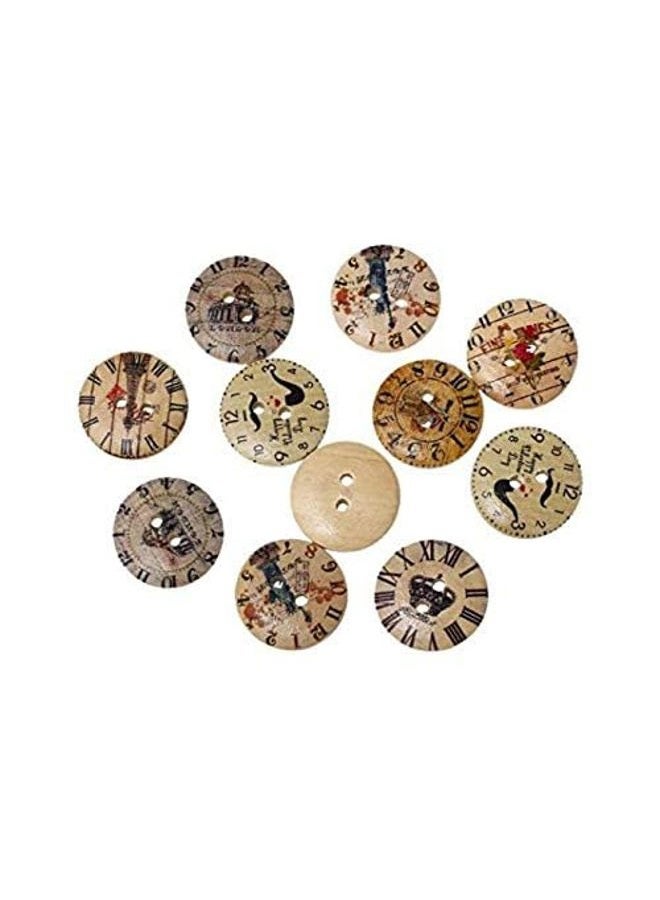 LASSUM 50 Pcs Vintage Style Mixed Patterns Clock 2 Holes Wooden Buttons Sewing Accessories Decorative Buttons 20mm - Image 4