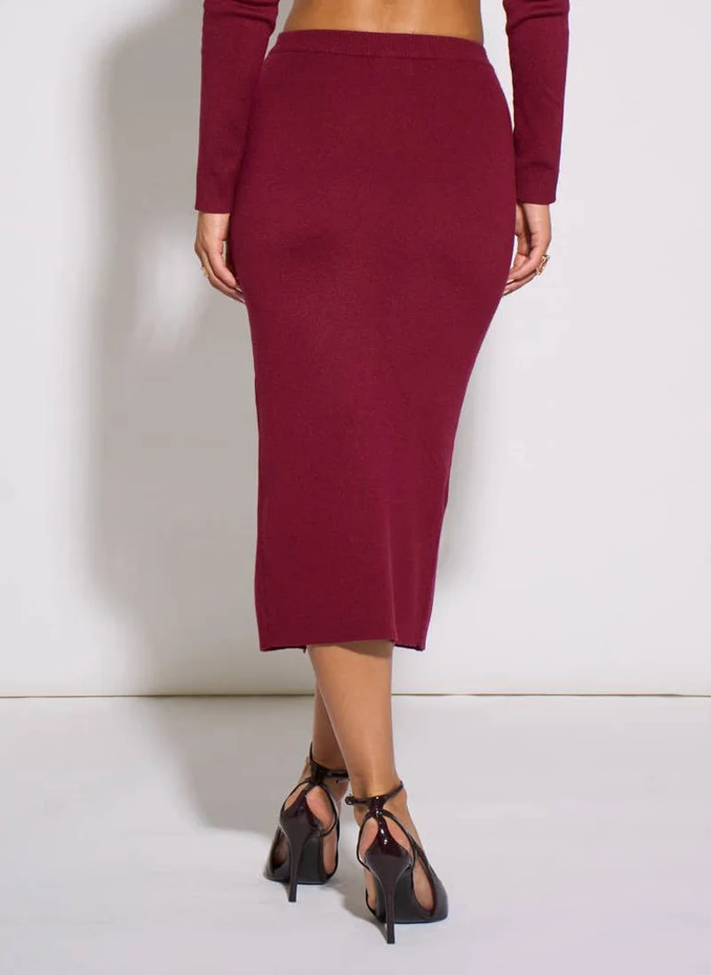Gini London Mulberry Gold Button Pencil Midi Skirt