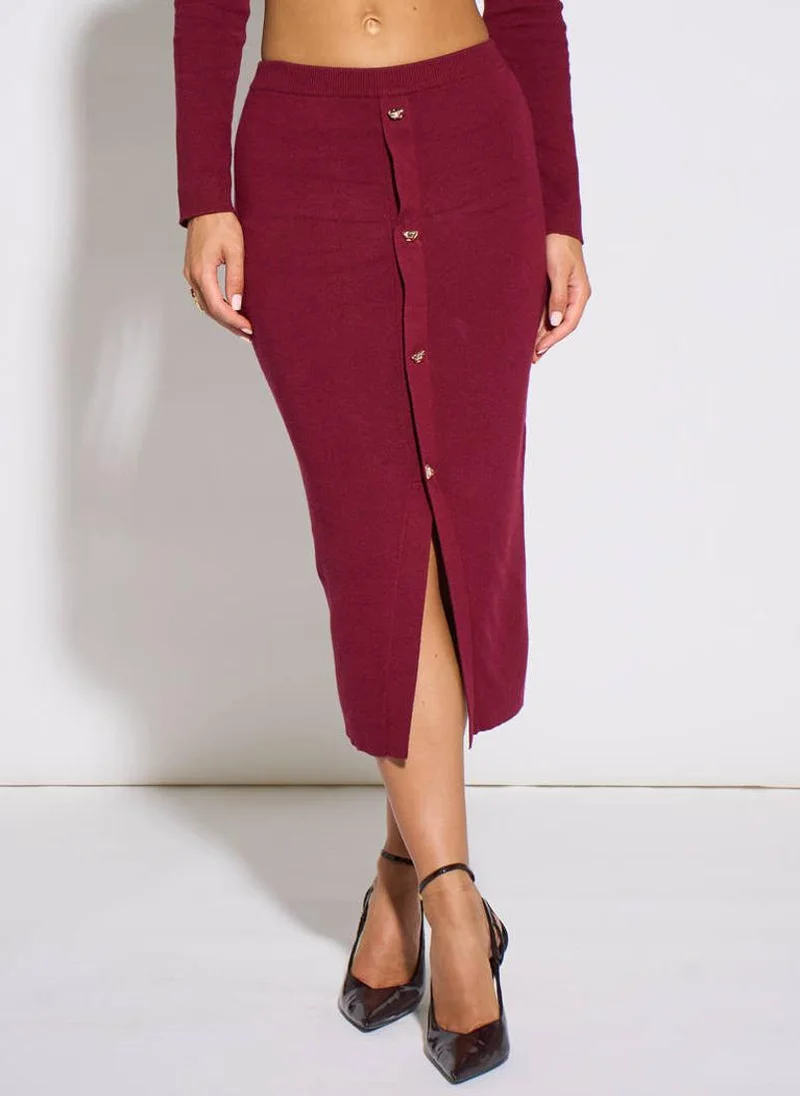 Gini London  Mulberry Gold Button Pencil Midi Skirt for Women | Best Price UAE