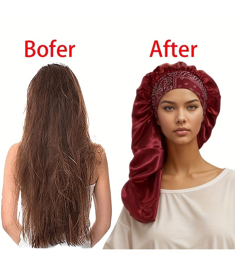 غطاء من الساتان الأزرق الداكن للنساء، قبعة نوم ناعمة ومريحة للاستخدام اليومي. - Image 5