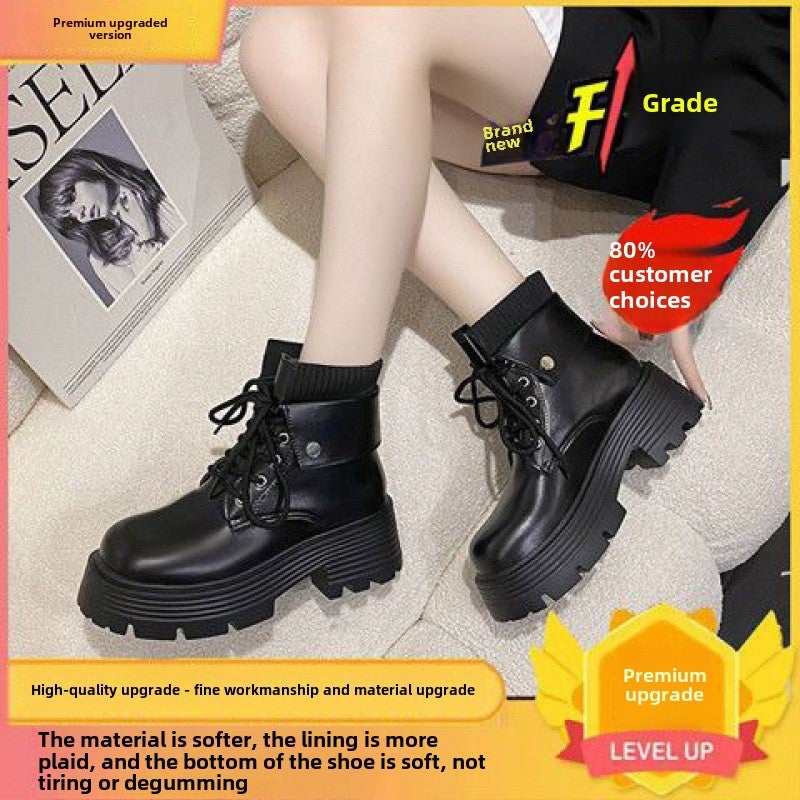Z Martin Boots Womens 2023 Autumn and Winter New British Style Retro fleece-lined All-match Soft Bottom Short Tube Thick Bottom Short Boots Trendy black thickened velvet 