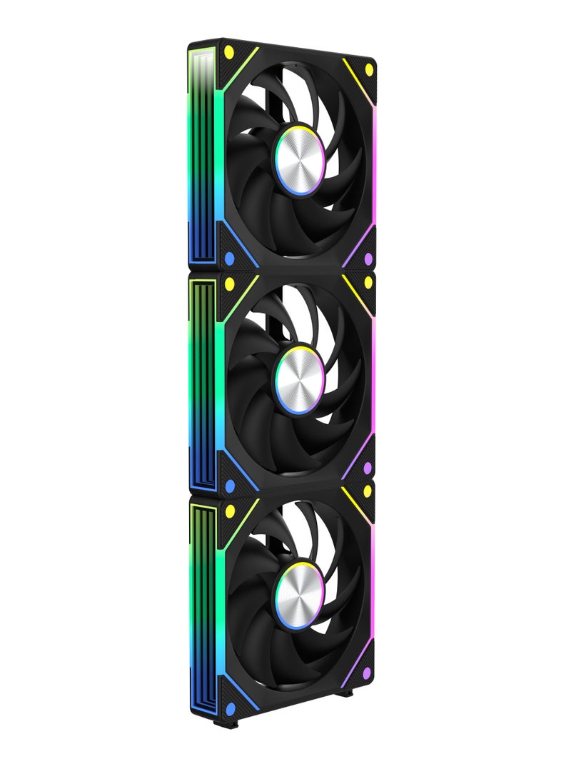 POWER G1-AL-​​NP 120mm PC Case Fan, 120x120x25mm, Daisy Chain Connection, 5V 3-Pin ARGB Lighting, 4-Pin PWM Case Fan for Radiator/Computer Case Cooling (3 Pack) Black  - Image 1