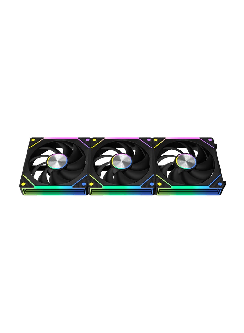 POWER G1-AL-​​NP 120mm PC Case Fan, 120x120x25mm, Daisy Chain Connection, 5V 3-Pin ARGB Lighting, 4-Pin PWM Case Fan for Radiator/Computer Case Cooling (3 Pack) Black  - Image 3