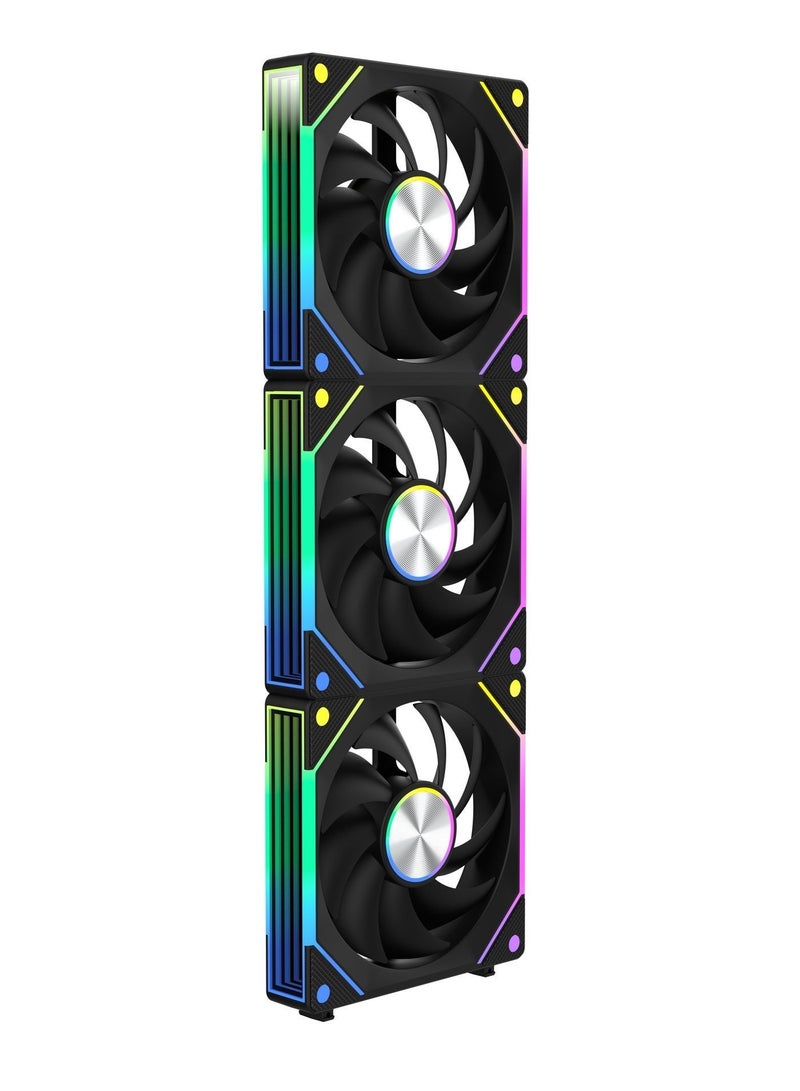باور مجموعة من 3 مراوح تبريد لجهاز الكمبيوتر مقاس 120 مم بتقنية ARGB RGB PWM - مراوح هادئة عالية التدفق الهوائي مع إضاءة متسلسلة لأجهزة الكمبيوتر المخصصة للألعاب والمبردات. - Image 3
