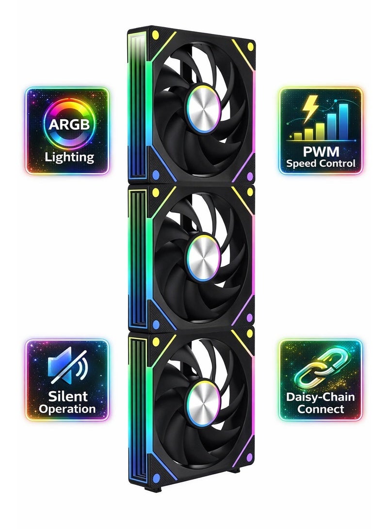 POWER 120mm ARGB/RGB PWM Gaming Case Fan (3-Pack) — High-Airflow, Quiet, Daisy-Chainable LED Fans; Low-Noise RGB Cooling Solution for Gaming Desktop Cases - Image 2