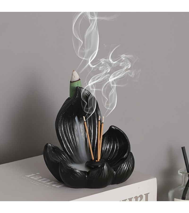 Black Lotus Incense Burner Cone For Yoga Meditation Home Decor - Image 5
