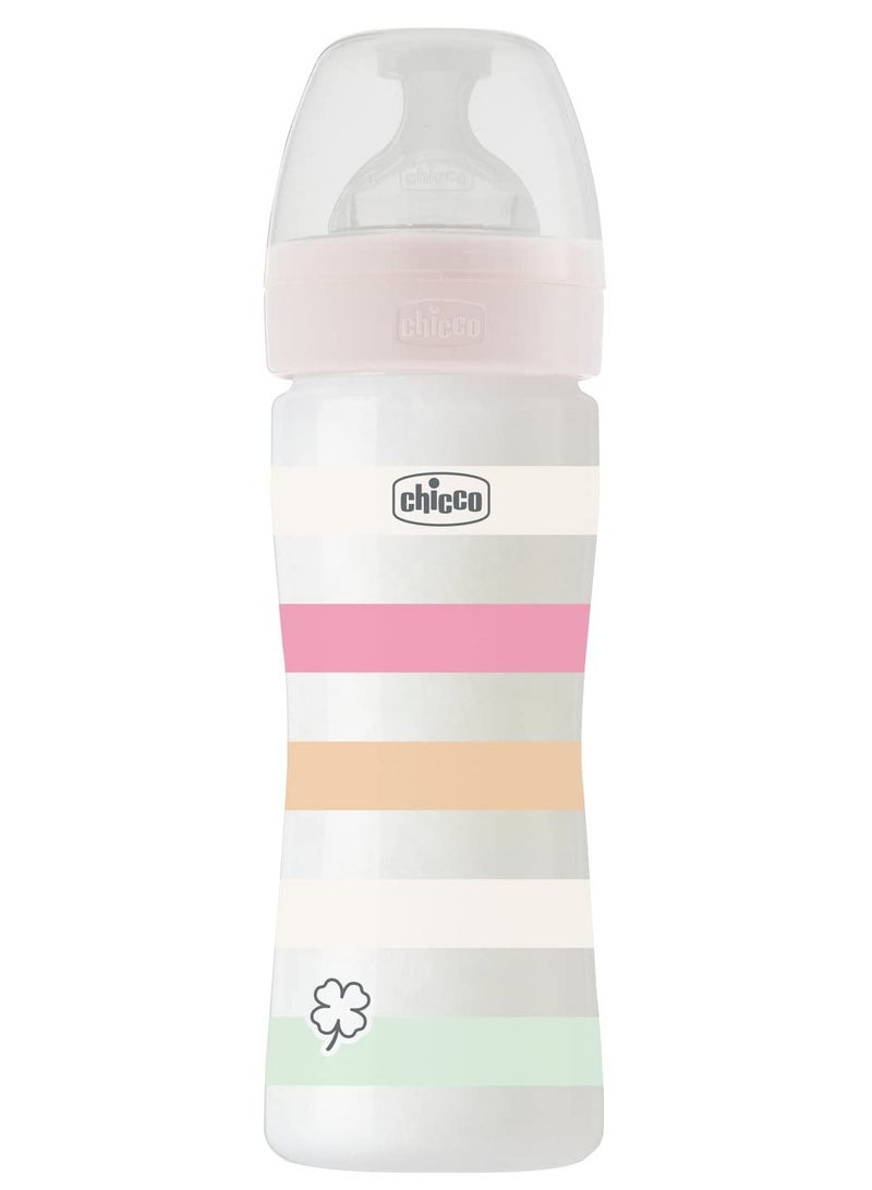 Chicco Well-Being Plastic Feeding Bottle for Boy, 250 ml Capacity, White/Green
