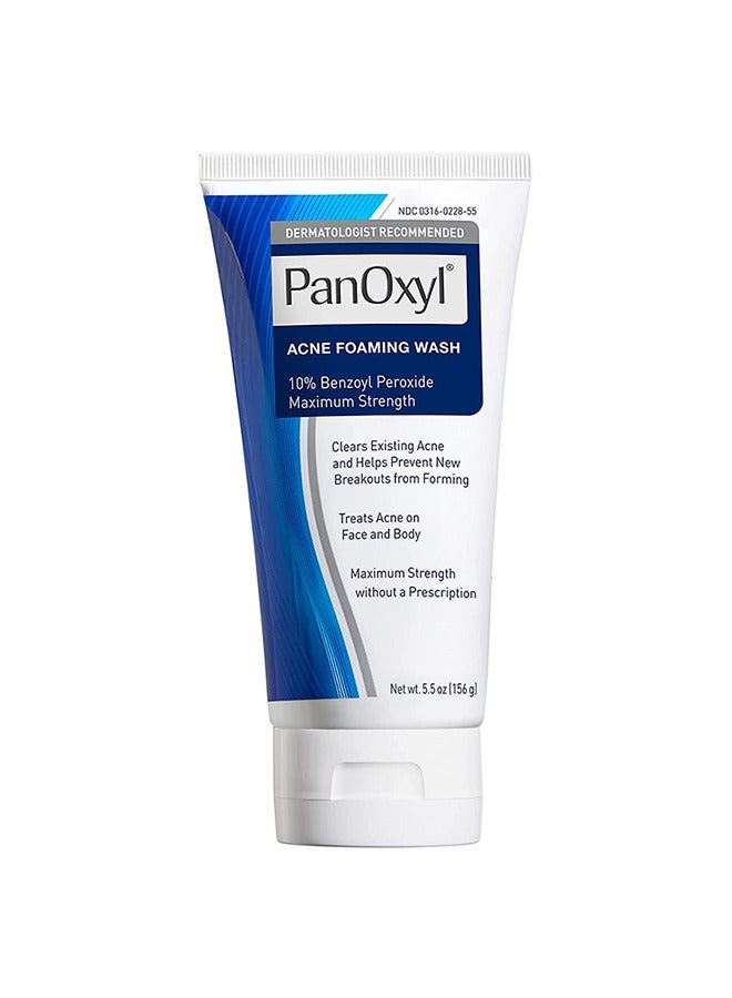 بانوكسيل Acne Foaming Wash Benzoyl Peroxide 10% Maximum Strength Antimicrobial(5.5 Oz),Clears Existing Acne And Helps Prevent New Breskouts From Forming,Trests Acne On Face And Body 156grams - Image 1