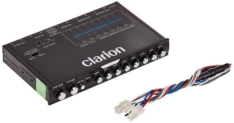 Clarion EQS755 7Band Car Audio Graphic Equalizer with Front 35mm Auxiliary Input Rear RCA Auxiliary Input and High Level Speaker Inputs BLACK