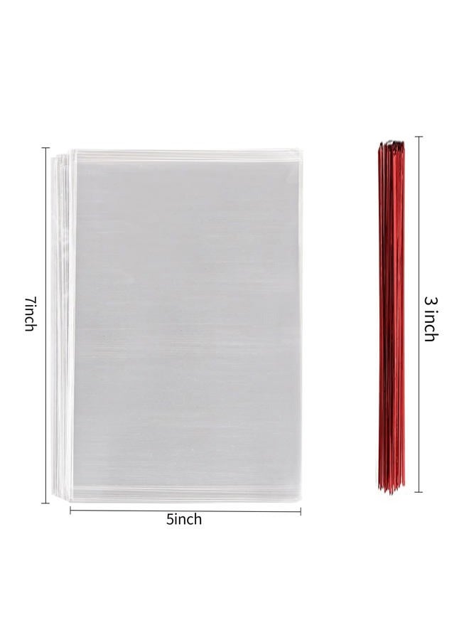MoloTAR 200 Pcs 7 in x 5 in(1.4mil.) Clear Flat Cello Cellophane Treat Bags Good for Bakery, Cookies, Candies,Dessert with five random color Twist Ties! - Image 2