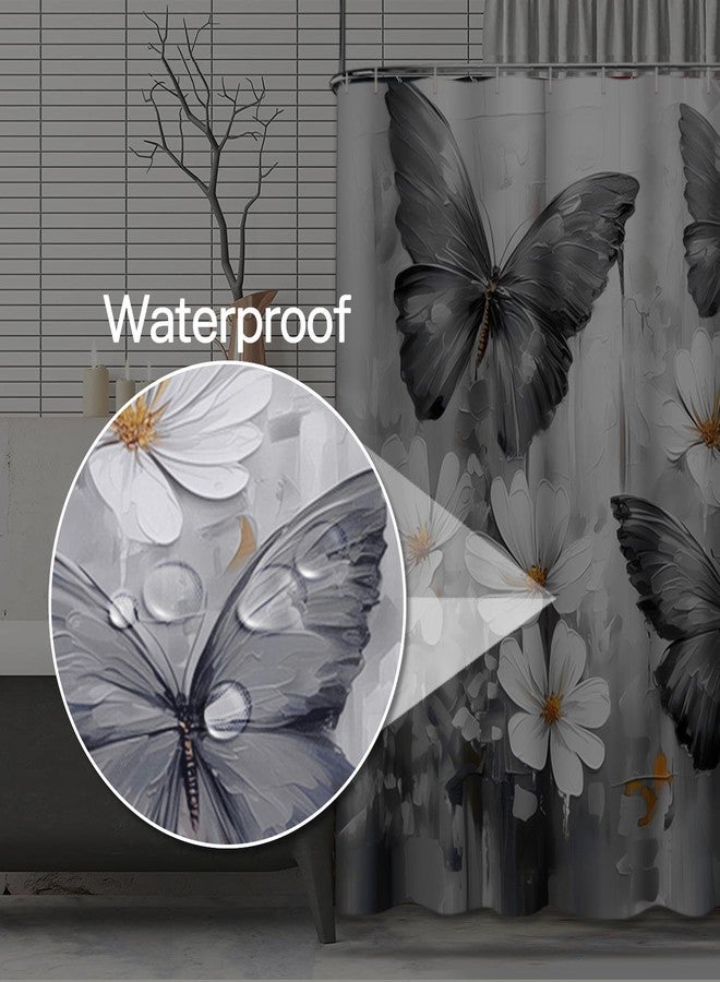 Emvency Shower Curtain Tropical Morpho Butterflies Daisy Flowers Black Bathroom Home Decor Waterproof Polyester Fabric 72 x 72 inches Set with Hooks - Image 3