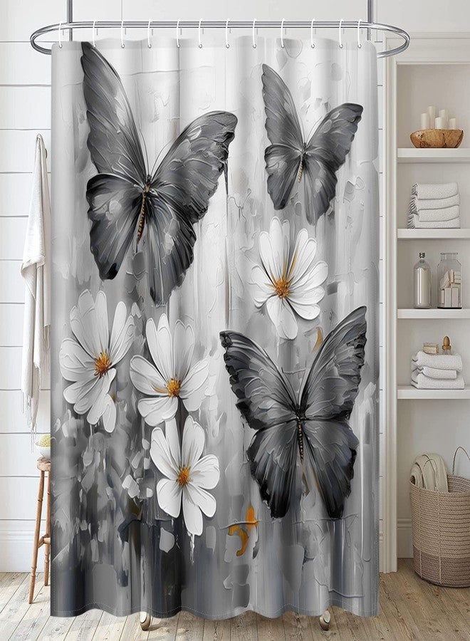 Emvency Shower Curtain Tropical Morpho Butterflies Daisy Flowers Black Bathroom Home Decor Waterproof Polyester Fabric 72 x 72 inches Set with Hooks - Image 5