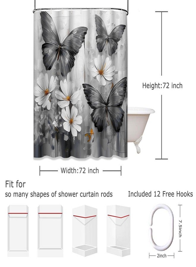 Emvency Shower Curtain Tropical Morpho Butterflies Daisy Flowers Black Bathroom Home Decor Waterproof Polyester Fabric 72 x 72 inches Set with Hooks - Image 4