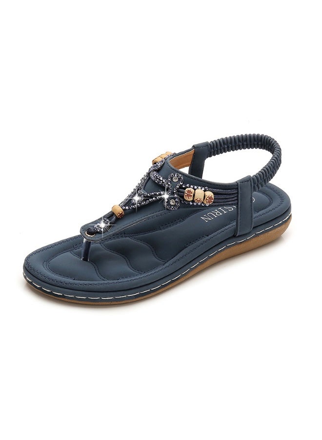 NIBEMINENT Summer Shoes for Women Fashion Bohemia Women Crystal Bead Flat Sandals Casual Flip Flops Slip on Sandalias Beach Shoes  - Image 1