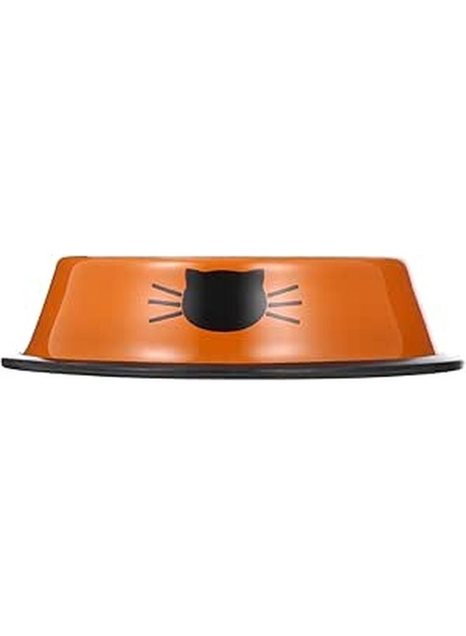 Double Bowl Pet Feeder Stainless Steel Cat Dog Food Water Dish Orange - Image 1