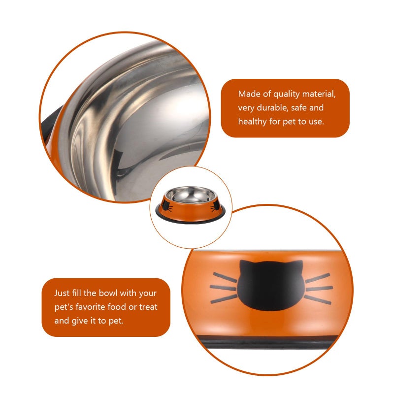 Double Bowl Pet Feeder Stainless Steel Cat Dog Food Water Dish Orange - Image 4