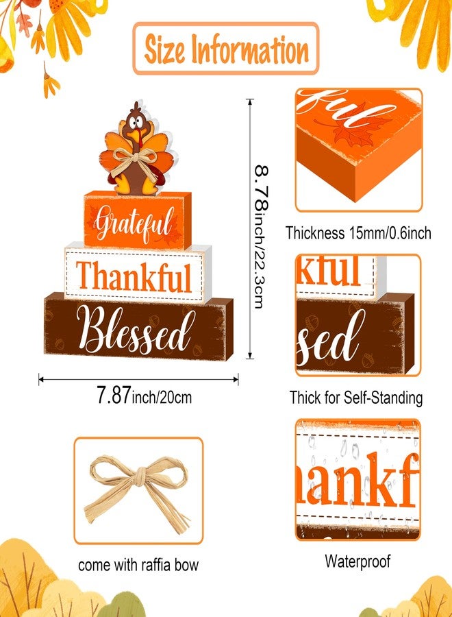 CIOEY Fall Wooden Table Sign,Thanksgiving Turkey Wooden Blocks Table Decor, Blessed Grateful Thankful Tabletop Signs Farmhouse,Autumn Thanksgiving Harvest Home Kitchen Shelf Decor - Image 2