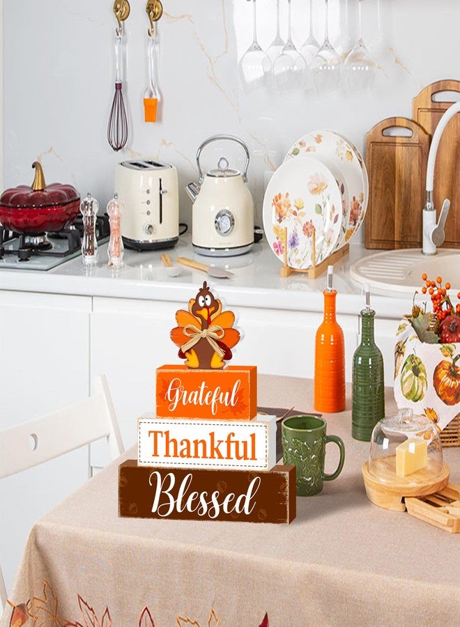 CIOEY Fall Wooden Table Sign,Thanksgiving Turkey Wooden Blocks Table Decor, Blessed Grateful Thankful Tabletop Signs Farmhouse,Autumn Thanksgiving Harvest Home Kitchen Shelf Decor - Image 5