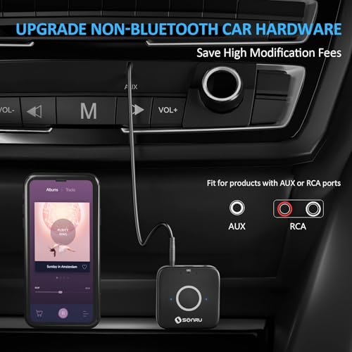 SONRU Bluetooth 5.3 Adapter Hi-Fi Equipment for Car Wireless Audio Receiver with 3.5mm AUX RCA Cable, Noise Cancellation, Dual AUX Outputs for Home Speakers Wired Headphones - Image 3