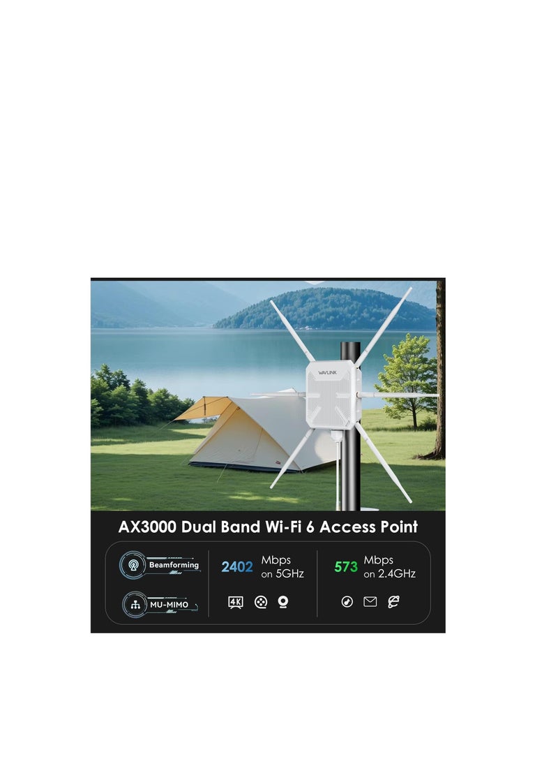 WAVLINK 2025 AX3000 Outdoor WiFi 6 Extender, WAVLINK Long-Range WiFi Repeater/Access Point with Dual Band/PoE/IP67 Waterproof/6 x 7dBi Antennas, Supports Up to 256 Devices for Garage, Yard, RV, Farm - Image 3