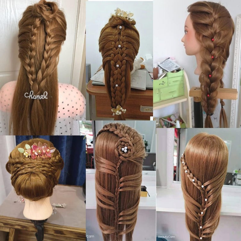 Pykisfp Mannequin Head with 60% Real Hair, Hairdresser Practice Training Head Cosmetology Manikin Doll Head withPresent exquisite gifts and desktop stand (brown) - Image 3