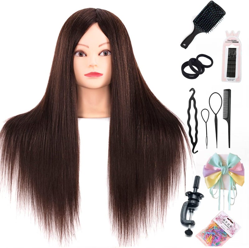 Pykisfp Mannequin Head with 60% Real Hair, Hairdresser Practice Training Head Cosmetology Manikin Doll Head withPresent exquisite gifts and desktop stand (brown) - Image 1