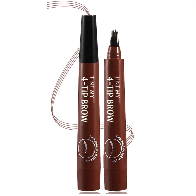 QUEMISS Eyebrow Pen Microblading 4 Fork Tip Eyebrow Pencil Creates Lasting MakeUp Professional Natural Brow Pen Cover Sparse Areas Daily Waterproof 3D Brow Pencil (03#Red Brown) - Image 1