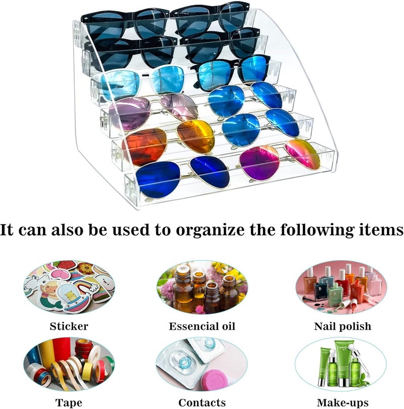 MineSign Sunglasses Organizer Clear Eyeglasses Display Case Sticker Display Tray Box For Glasses Tabletop Holder Stand (5 layer) - Image 3